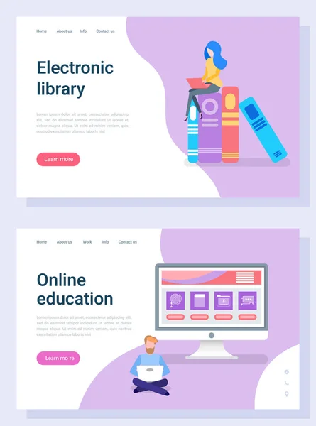 Educación en línea, Biblioteca electrónica, Vector de estudio — Vector de stock