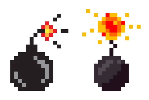 Bomba com fogo, Explosivo arma Pixel Game — Vetor de Stock