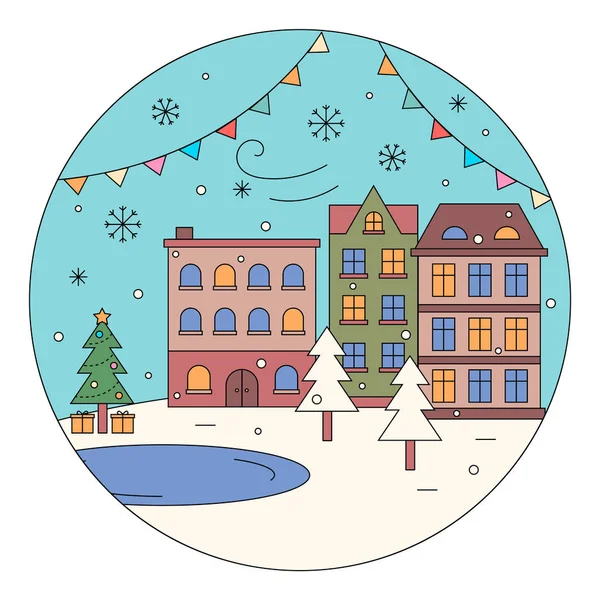 Зима в місті, прикрашена вулицею на Різдво — стоковий вектор