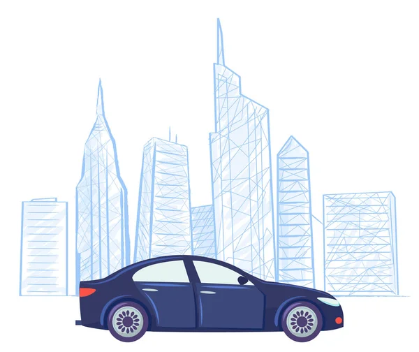 Auto Cityscape disegno schizzo grattacieli vettoriale — Vettoriale Stock
