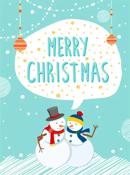 Snowmen Outside, Holiday Caption Merry Christmas — Stock Vector