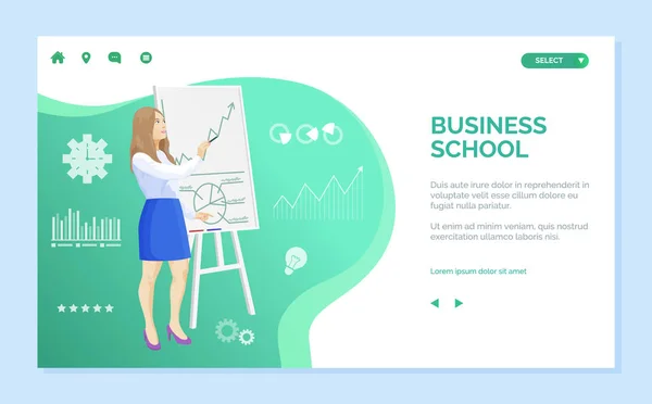 ビジネススクール女子プレゼンテーションウェブサイト — ストックベクタ
