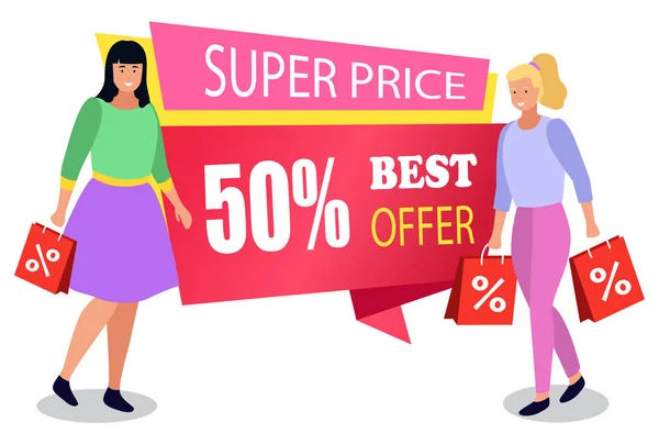 Super Precio Mejor oferta 50 por ciento de descuento Banner Precio — Vector de stock