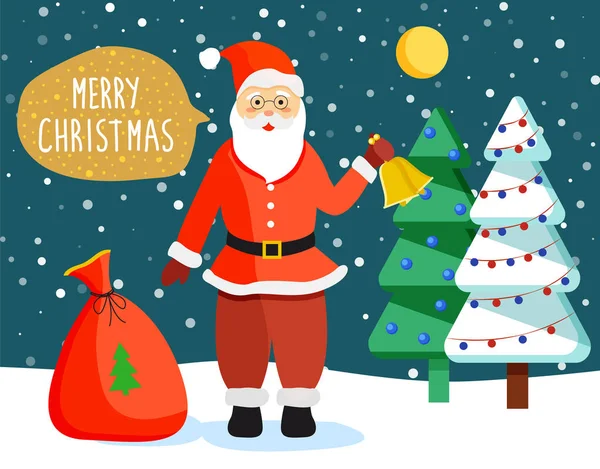Mutlu Noeller Noel Baba Ormanda Geceleyin — Stok Vektör