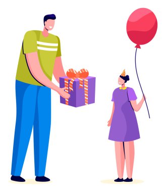 Şimdiki Kutulu ve Balon Vektörlü Kız Baba