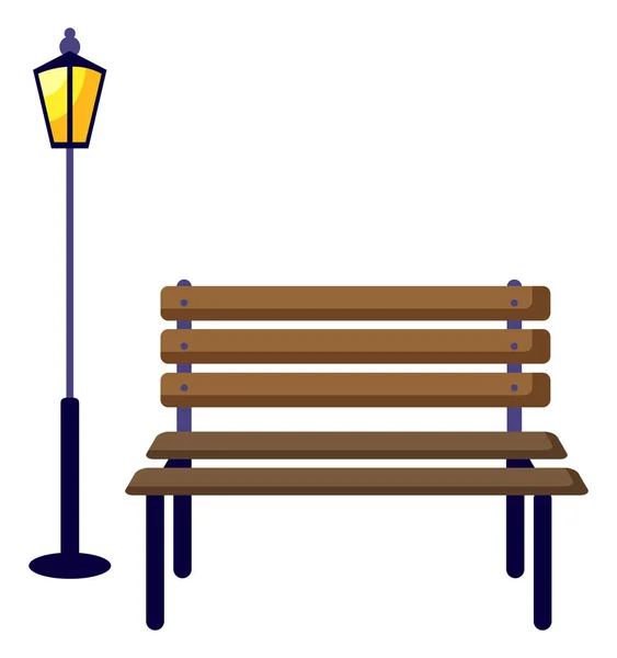 Drewniana ławka i zewnętrzny wektor światła latarni — Wektor stockowy