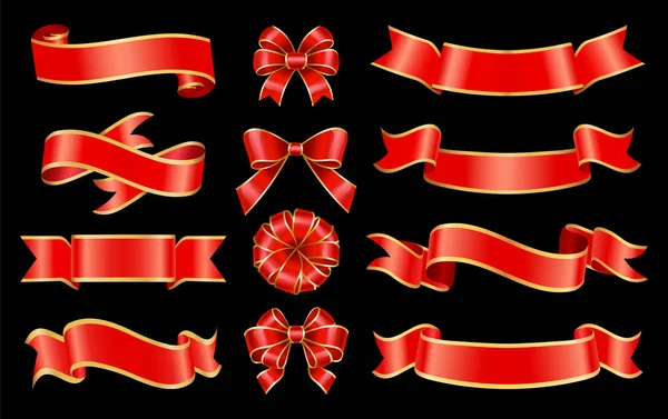 Ribbon Bows and Stripes, uppsättning banderoller vektor — Stock vektor