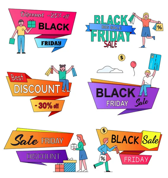 People near Caption, Shopping on Black Friday Sale — Stock Vector