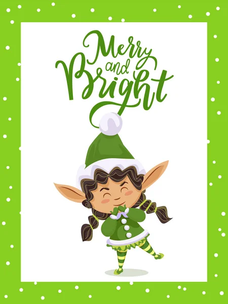 Feliz y brillante Navidad, saludo elfo con vacaciones — Archivo Imágenes Vectoriales