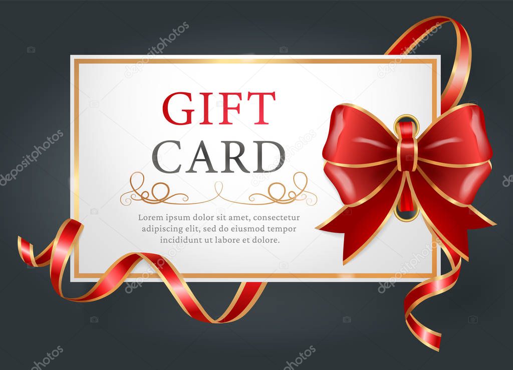 Festive Postcard with Red Ribbon and Bow Vector