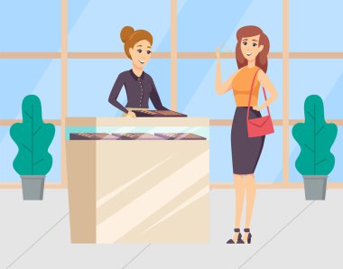 Tezgah Vektörü 'nden Mücevher Satın Alan Genç Kadınlar