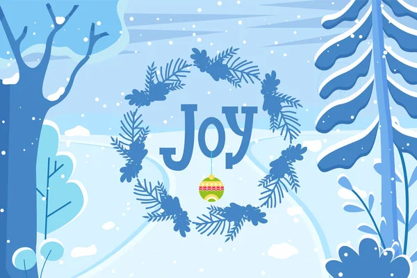 Paesaggio invernale, Natale vacanza Joy Caption — Vettoriale Stock