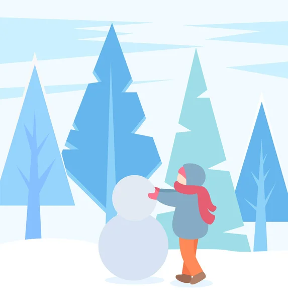 Снеговик в зимнем парке на свежем воздухе — стоковый вектор