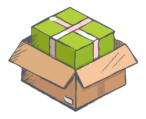 Kartong, paket med nuvarande och band rand — Stock vektor