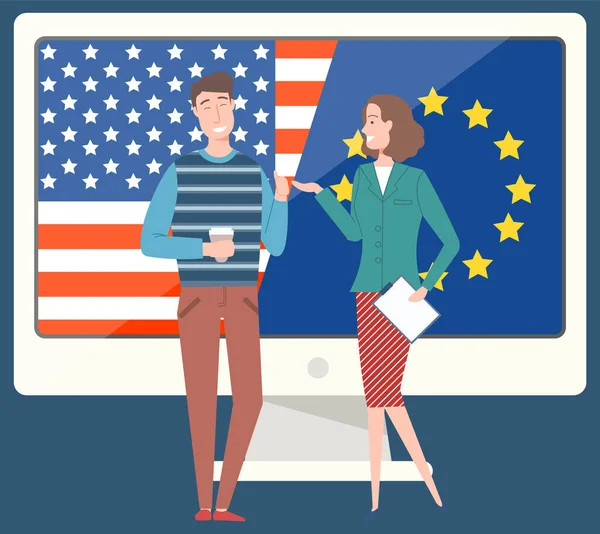 Επιχειρηματικοί εταίροι από την Ευρώπη και την Usa Partnership — Διανυσματικό Αρχείο