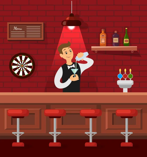 Counter Bar, Bartender Pouring Cocktail Vector — Stock Vector