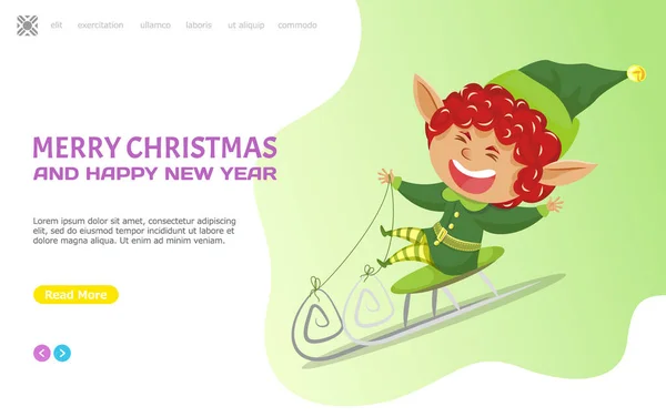 Joyeux Noël et bonne année Elfe sur luges — Image vectorielle