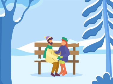 Winter Park 'taki çift, Erkek ve Kadın Vektörle Çıkıyor