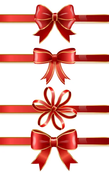 Arcos vermelhos festivos e fitas, Decoração para caixas —  Vetores de Stock
