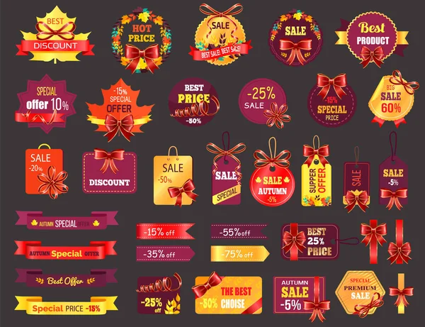 Autumn Sale or Fall Discount Icons, Shopping Tags — Stock Vector