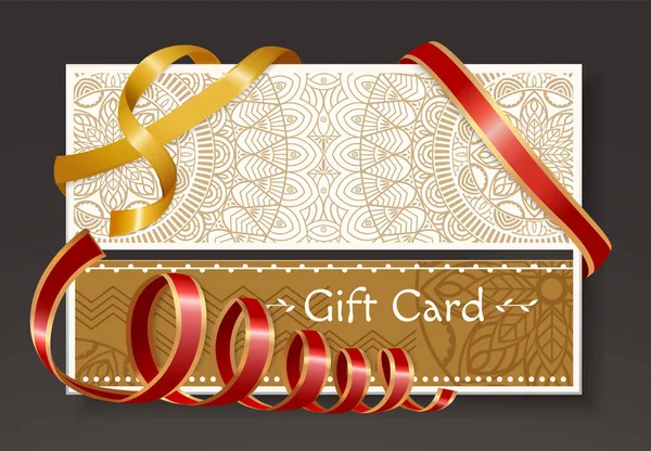 Cartão postal festivo com fita vermelha e vetor de arco —  Vetores de Stock