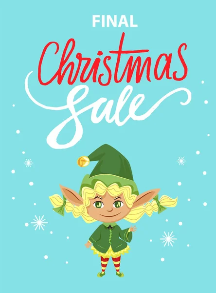 Venda final de Natal, Elf Girl on Promotion Poster —  Vetores de Stock