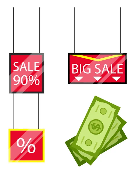 Big Sale in Stores, Promotion Caption on Board — Stock Vector