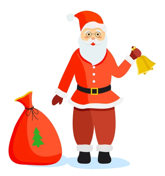 Santa Claus Standing with Sack of Presents, Xmas — Stock Vector