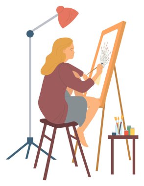 Ressam kadın, tuvali ve fırçası olan kadın.