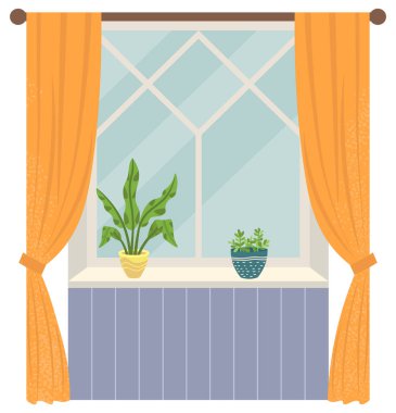 İç Oda Geniş Pencere Perdeleri ve Bitkileri