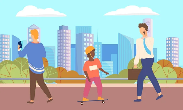Obywatele Spacerując po ulicach miasta lub Big City — Wektor stockowy