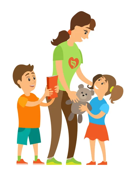 Volunteer Sharing to Orphans, Children Vector — Stock Vector