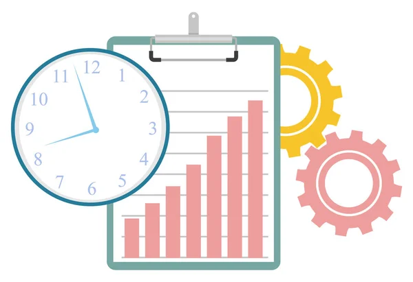 Gerenciamento de Tempo Clipboard Relógio e Cogwheels — Vetor de Stock