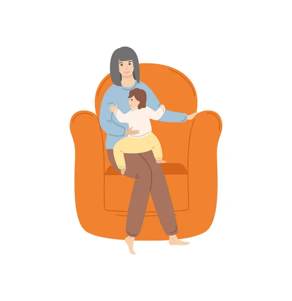 Donna seduta sulla poltrona con bambino vettoriale — Vettoriale Stock
