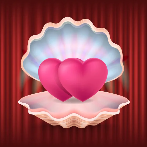 Carte postale Saint-Valentin, Coeur à Seashell, Vecteur d'amour — Image vectorielle