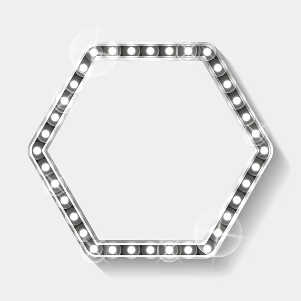 Hexagonal Frame with Silver Lights Bulbs Vector — Stock Vector
