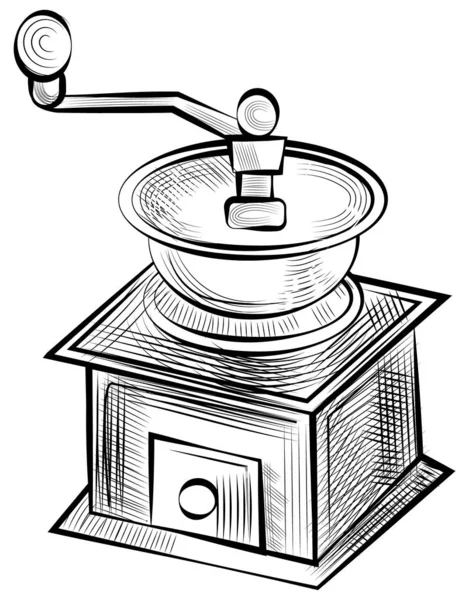 Monochrome Kaffeemühle, Skizze einer Retro-Mühle — Stockvektor