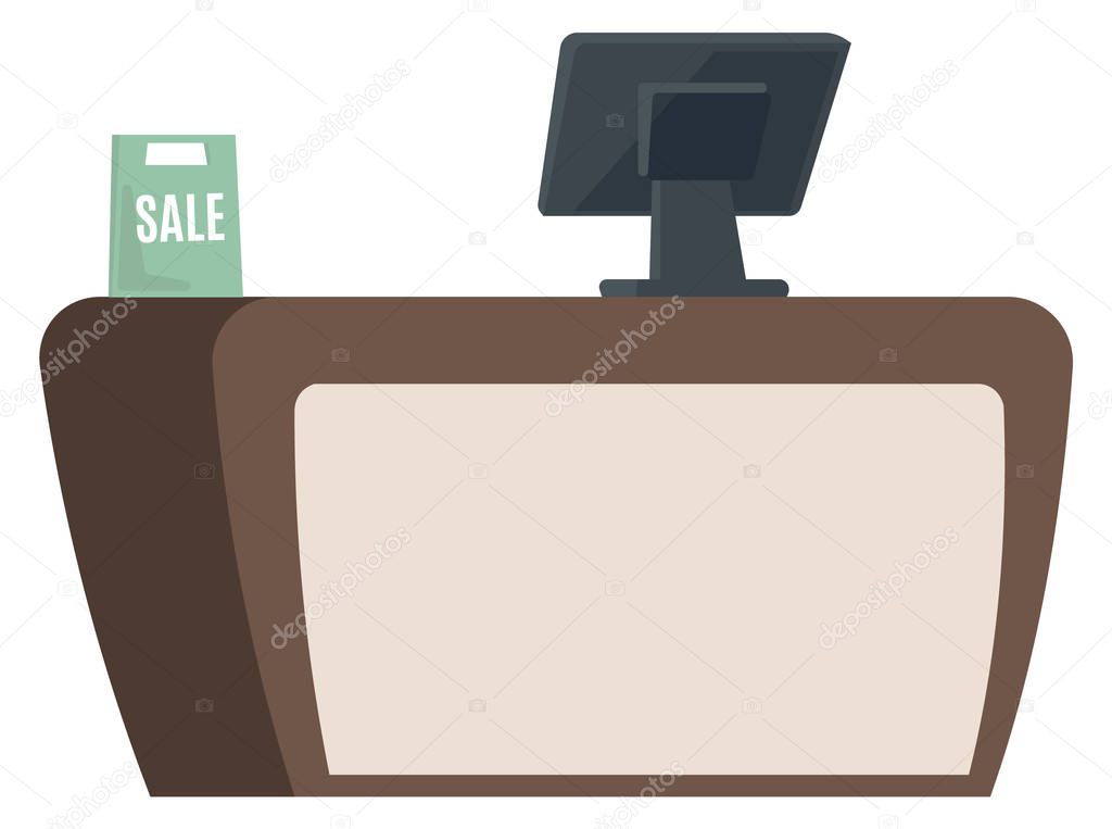 Counter with Computer for Counting, Cashier Desk