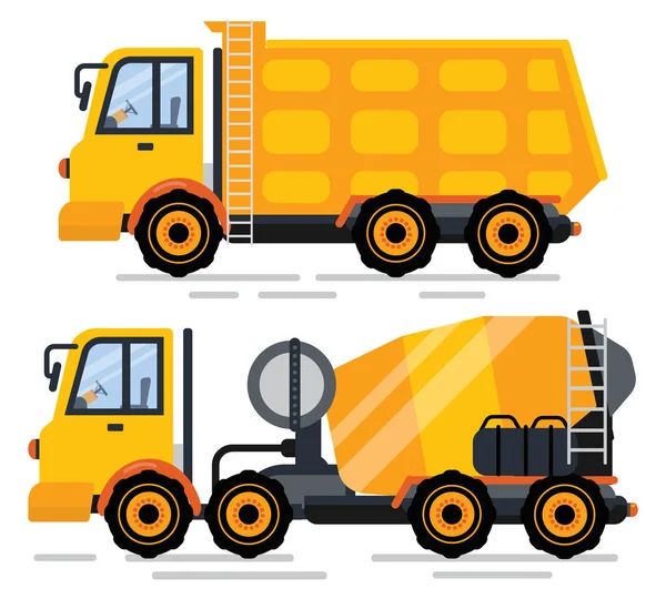 Cement Mixer en Truck Transporteren Goederen Vector — Stockvector