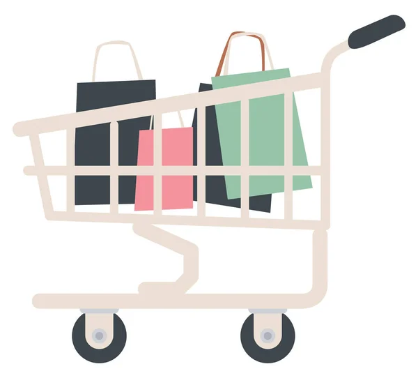 Nákupní vozík naplněný taškami, Košík z obchodu — Stockový vektor
