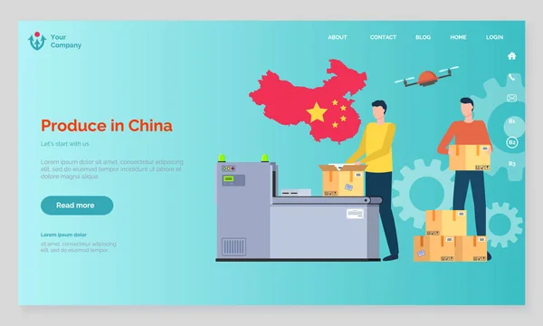 Виробляйте в Китаї людей, які працюють з парселами в Інтернеті — стоковий вектор