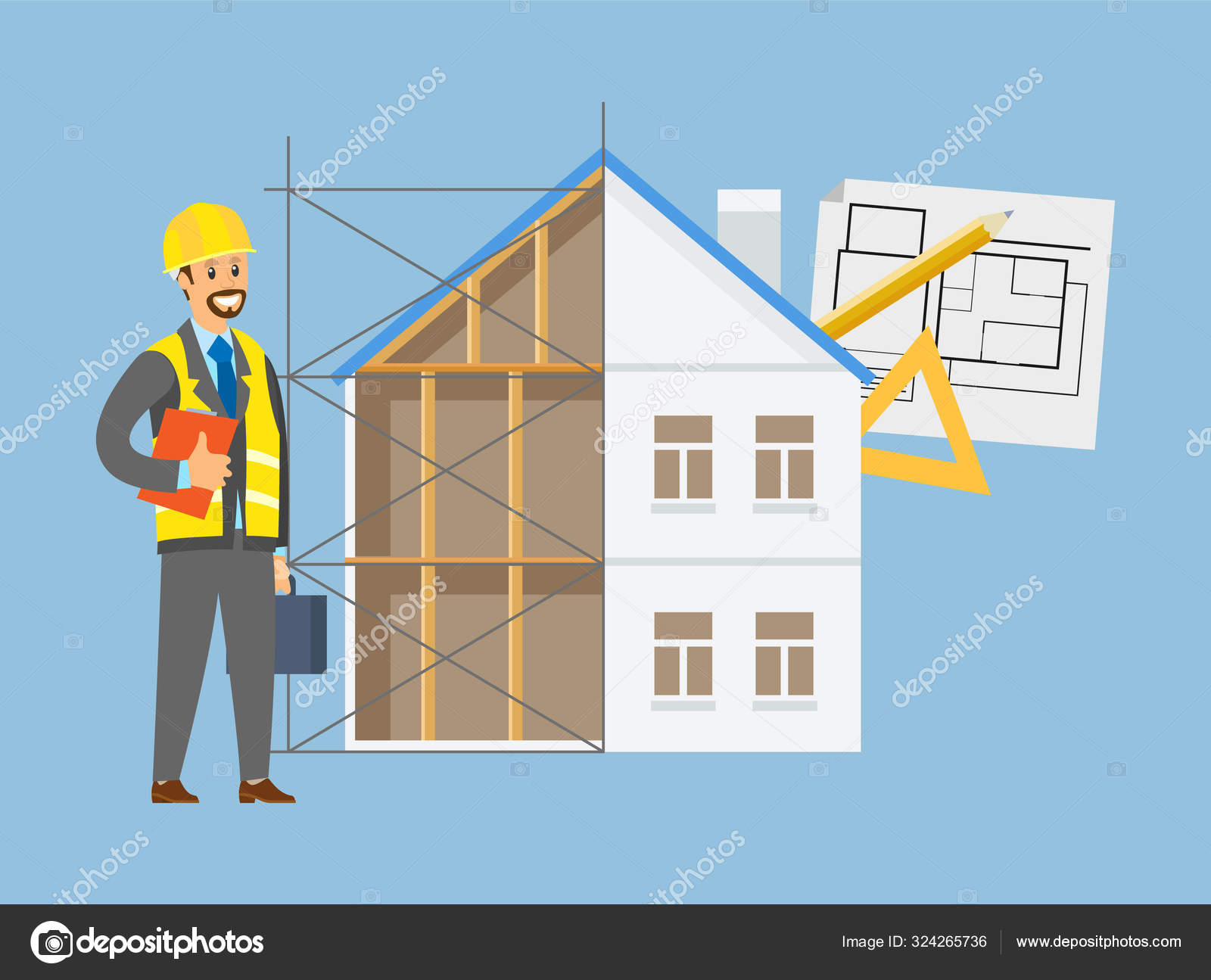 Husingeniør, entreprenør og bygningsvektor Stockvektor af ©robuart 324265736, image size:1600x1295