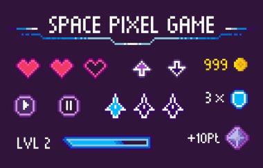 Uzay Pikseli Oyun Kalpleri 8 Bit Grafik Simgeleri Ayarları