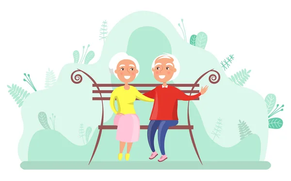 Nonni seduti sulla panchina, Vettore anziano — Vettoriale Stock