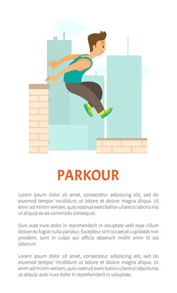 Man Running by Roof, Parkour Extreme Sport Vector — Stock Vector