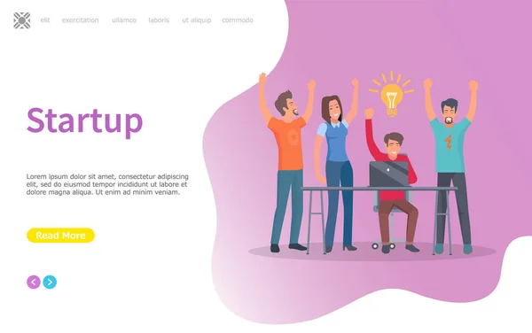 Startup Pessoas com Nova Ideia para o Site de Negócios — Vetor de Stock