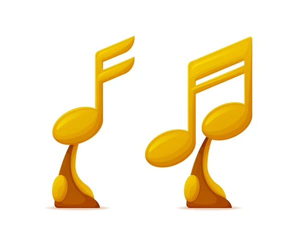 Prêmios de música em forma de notas, taças de troféu de ouro —  Vetores de Stock