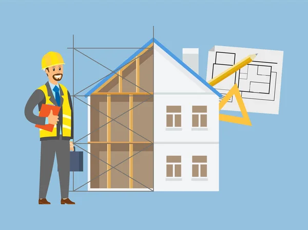 Husingenjör, entreprenör och byggnadsvektor — Stock vektor