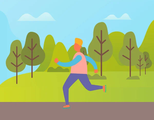 Man Jogging in Green City Park Vektor karakter — Stock Vector
