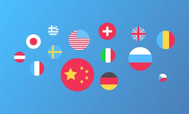 Yuvarlak Şekilde Ulusal Bayraklar, Usa ve Çin Seti